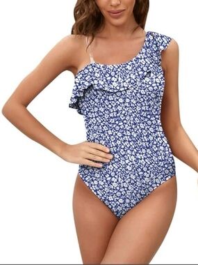 Women's Ruffled One-Shoulder Floral Monokini Swimsuit XL